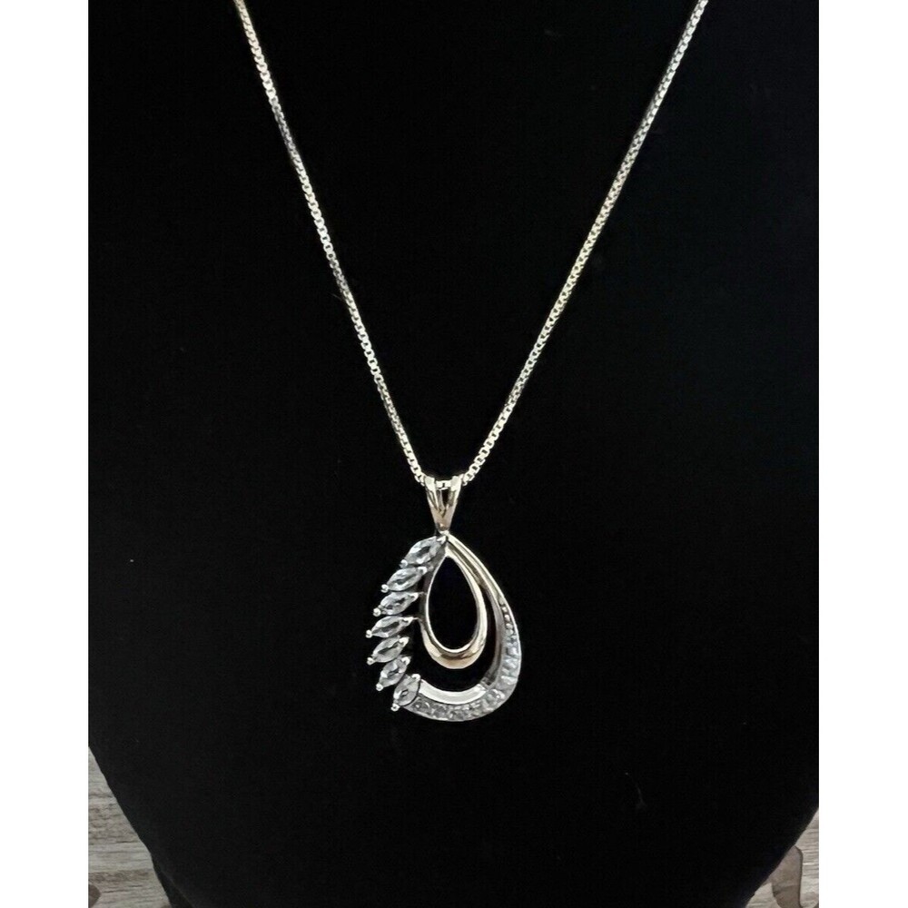 Ross Simons White Topaz & Diamond Teardrop 925 Gold Vermeil 18" Necklace 4.5 g